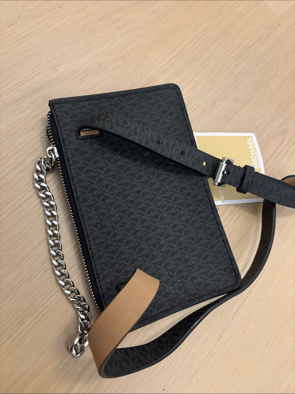 Michael Kors MK Logo Belt Bag Waist Pack with Silver Chain Size M.New with tags